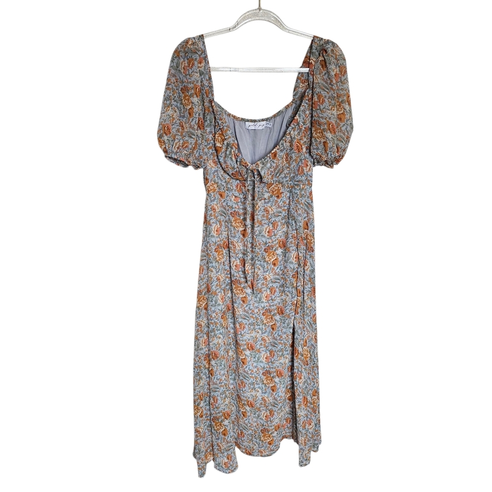 Petal & Pup Floral Midi Dress - Orange and Blue - Picture 4 of 11